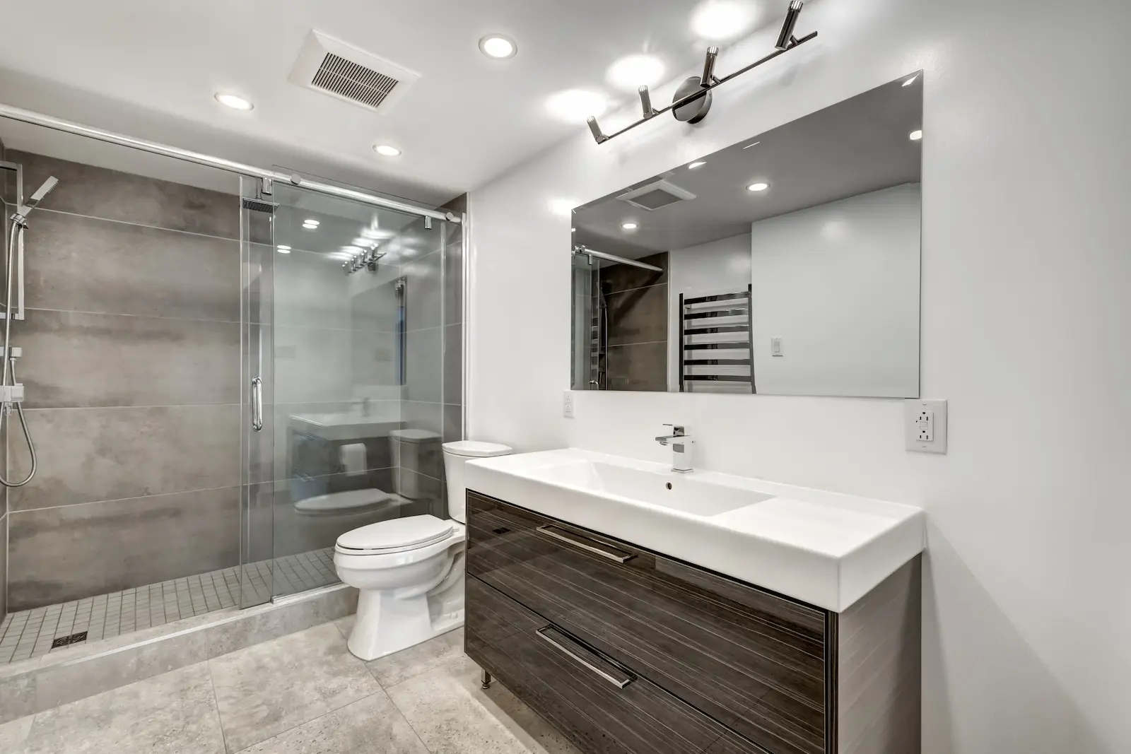 Basement shower remodel large wall tiles Toronto