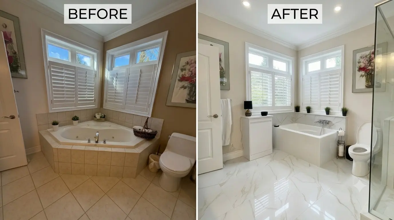 Master bathroom renovation before and after in Burlington