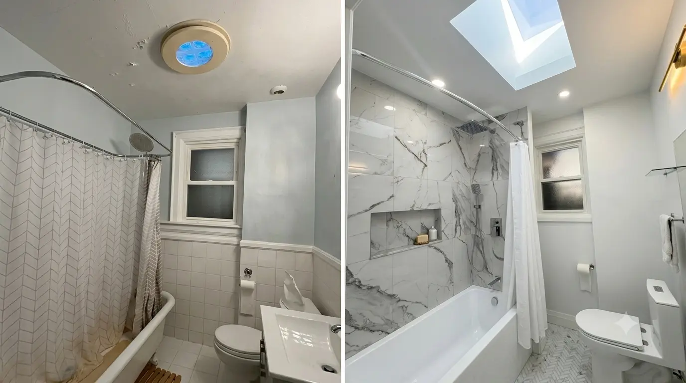 Bathroom renovation before and after on Lessard Avenue, Toronto
